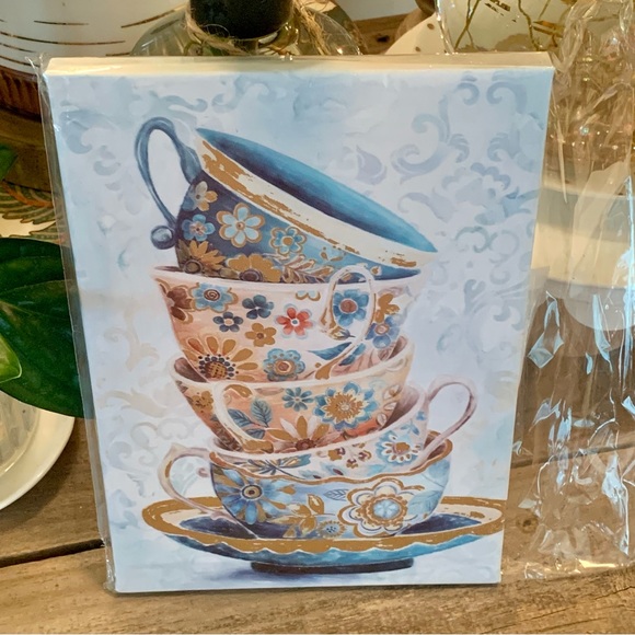 Art Work~Canvas~Tea Cups~wall art~farmhouse~rustic~boho~cottage core~granny core - Picture 4 of 4